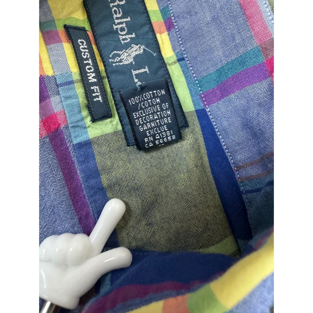 Polo Ralph Lauren Mens Large Custom Fit Plaid S/S Button Down Shirt Blue